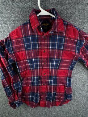 Ralph Lauren Rugby Button Up Shirt Women 0 Red Blue Plaid Flannel Long Sleeve